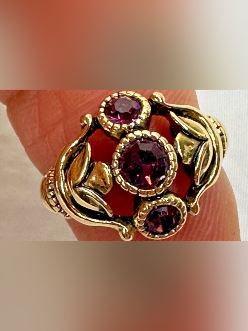 Avon Vintage Gold-Tone Ring with Purple Stones - Women Jewelry